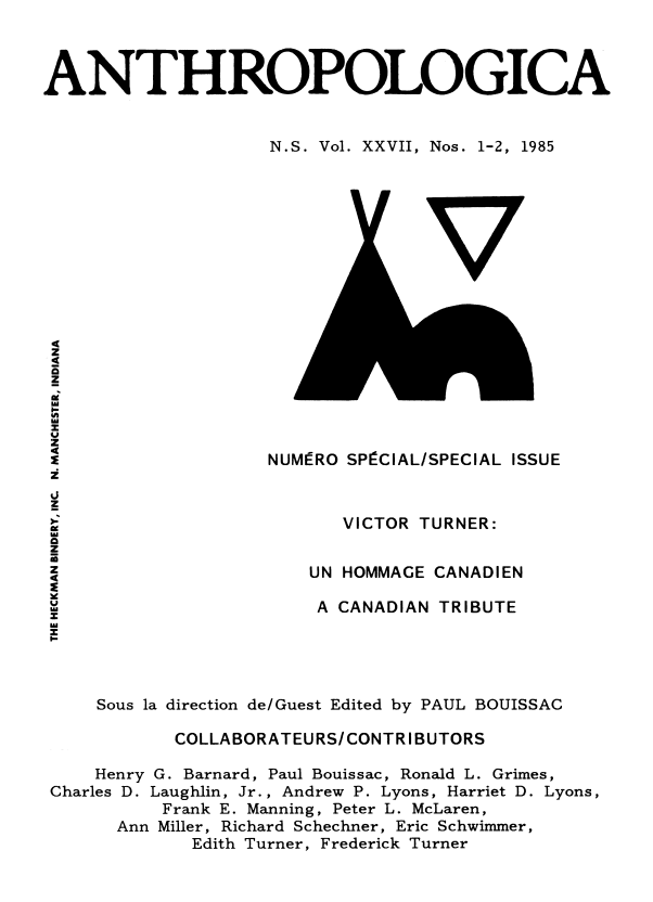 					View Vol. 27 No. 1/2 (1985): Victor Turner: A Canadian Tribute
				